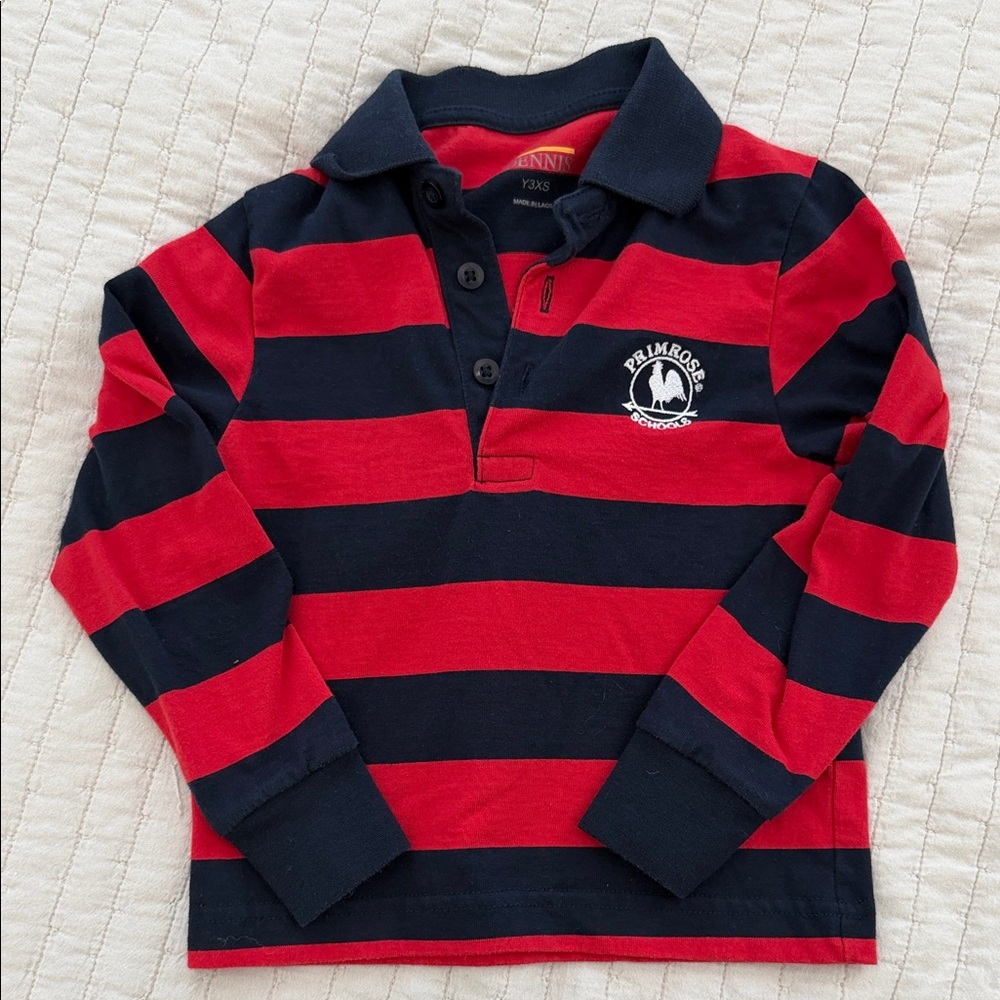 Primrose School Uniform Red and Navy Striped Polo and Tee Set - Picture 2 of 5
